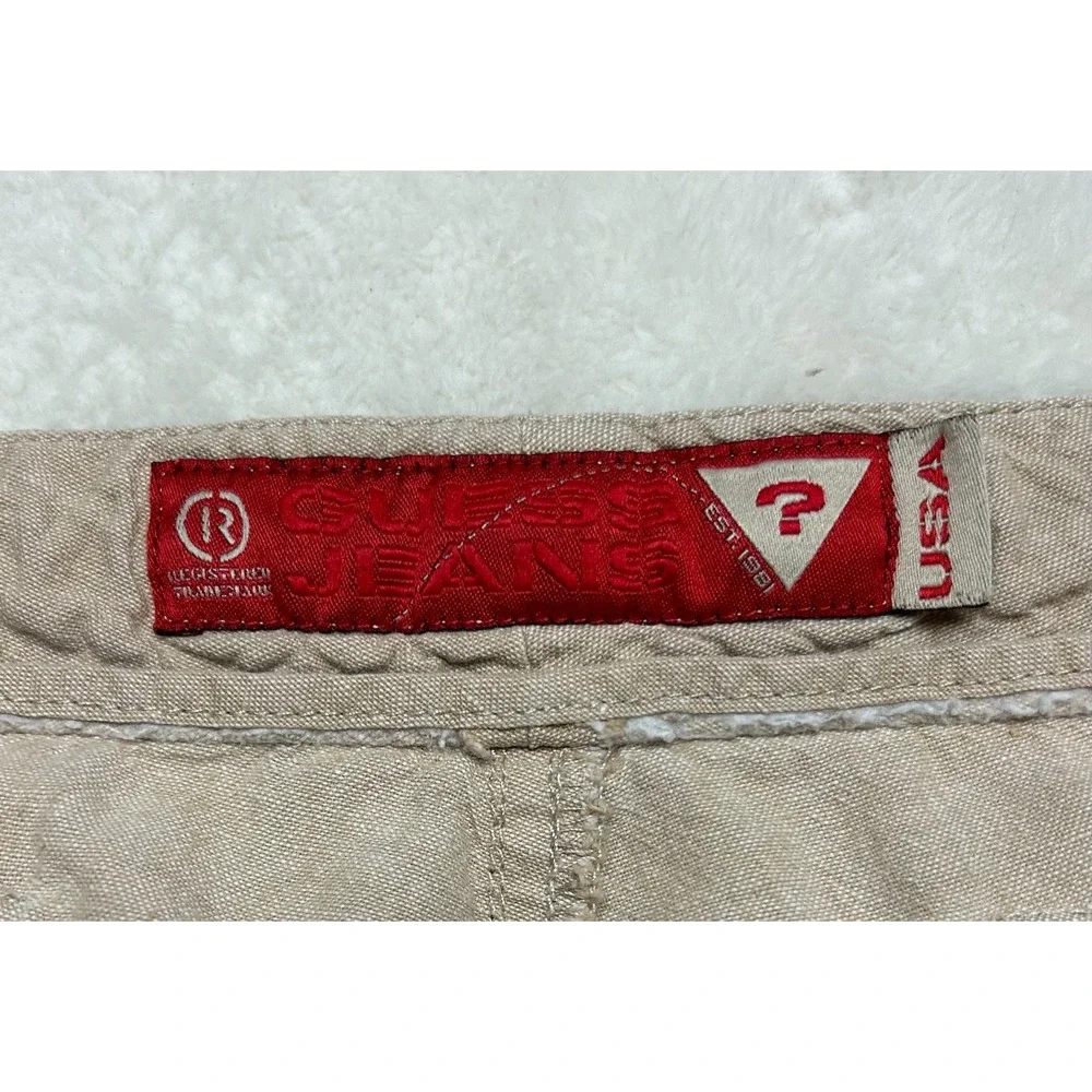 Vintage Guess Jeans Linen Pants Mens 38 Beige Drawstring Flat Front Grunge